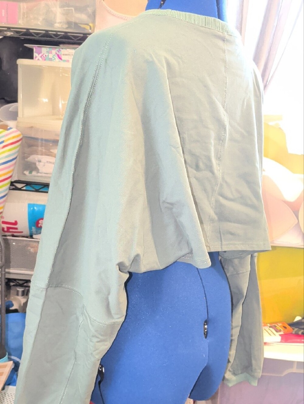 Women’s Cropped Long-Sleeve Top - Sage Green - Picture 3 of 3